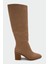 Volera Camel Süet Küt Burun Topuklu Çizme 1