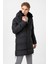 Siyah Regular Fit Kürklü Yaka Kapüşonlu Puffer Uzun Şişme Mont 2
