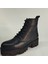 Kadın Hakiki Deri Bağcıklı ve Fermuarlı Eva Taban Siyah Bot 1