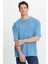 Unisex Oversize Geniş Kesim %100 Pamuk Yumuşak Dokulu Basic Bisiklet Yaka Indigo Tişört 2