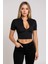 Kadın Siyah Yarım Fermuarlı ve Kısa Kollu Crop Top Bluz 3