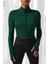 Kadın Yeşil Uzun Kol Fermuarlı Parmak Geçme Detaylı Dik Yaka Crop Top Bluz 4