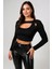 Kadın Siyah Göğüs Dekolteli Çapraz Askılı Uzun Kollu Crop Top Bluz – Şık, Rahat ve Kolay Kombinlenebilir 1