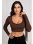 Kadın Kahverengi Uzun Kol Kare Yaka Crop Top Bluz – Şık, Rahat ve Kolay Kombinlenebilir 2