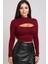 Kadın Bordo Göğüs Dekolteli Uzun Kollu Cut Out Crop Top Bluz – Şık, Rahat ve Kolay Kombinlenebilir 2