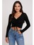 Kadın Siyah Uzun Kollu Büzdürme Bağcık Detaylı Crop Top Bluz – Şık, Rahat ve Kolay Kombinlenebilir 6