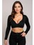 Kadın Siyah Uzun Kol Göğüs ve Göbek Dekolteli Fermuarlı Crop Top Bluz – Şık, Rahat ve Kolay Kombinlenebilir 1