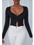 Kadın Siyah Uzun Kollu Düğmeli Göğüs ve Göbek Dekolteli Crop Top Bluz – Şık, Rahat ve Kolay Kombinlenebilir 1
