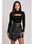 Kadın Siyah Göğüs Dekolteli Uzun Kollu Cut Out Crop Top Bluz – Şık, Rahat ve Kolay Kombinlenebilir 7