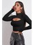 Kadın Siyah Göğüs Dekolteli Uzun Kollu Cut Out Crop Top Bluz – Şık, Rahat ve Kolay Kombinlenebilir 8