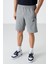 Gri Melanj Gizli Fermuar Arka Cepli Bağcıklı Standart Kalıp Erkek Şort - 81136 6