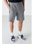 Gri Melanj Gizli Fermuar Arka Cepli Bağcıklı Standart Kalıp Erkek Şort - 81136 8