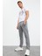 Gri Melanj Fermuar Cepli Yazı Detaylı Standart Kalıp Klasik Paça Erkek Eşofman Alt - 84744 16