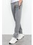 Gri Melanj Fermuar Cepli Yazı Detaylı Standart Kalıp Klasik Paça Erkek Eşofman Alt - 84744 17