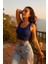 Kadın Lacivert Kare Yaka Crop Top Bluz – Şık, Rahat ve Kolay Kombinlenebilir 2