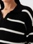 Lcw Vision Siyah Polo Yaka Çizgili Oversize Kadın Triko Kazak 4