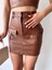 Önden Iki Cepli Deri Etek Kahve 4