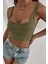 Kadın Haki Yeşili Kalın Askılı Crop Top Büstiyer – Modern ve Şık Tasarım 6