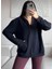 Kadın Siyah Kapüşonlu Cepli Fermuarlı Sweatshirt 2
