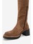 Fros Taba Süet Hakiki Deri Kadın Kalın Topuklu Çizme 4