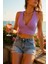 Kadın Lila Çapraz Sırt Detaylı Şık Crop Top Büstiyer 2