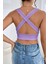 Kadın Lila Çapraz Sırt Detaylı Şık Crop Top Büstiyer 6