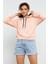 Pembe Uzun Kol Rahat Form Kapüşonlu Kadın Sweatshirt - 97115 10