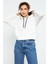 Ekru Uzun Kol Rahat Form Kapüşonlu Kadın Sweatshirt - 97115 8