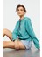 Mint Yeşili Uzun Kol Rahat Form Kapüşonlu Kadın Sweatshirt - 97115 9