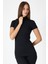 Kadın Siyah Kısa Kollu Yarım Balıkçı Yaka Modal Body 1043 1