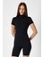 Kadın Siyah Kısa Kollu Yarım Balıkçı Yaka Modal Body 1043 3