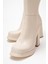 Kadın Platform Taban Çizme Bej Cilt 3