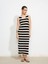 Yeni Sezon V Yaka Çizgili Kadın Triko Elbise 2
