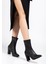 Kadın Siyah Streç Cilt Sivri Burun Kalın Topuklu Bot 3