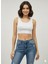 Kadın Taş Detaylı Şık Beyaz Crop Top – Esnek Kumaş, Rahat Form, Işıltılı Büstiyer 1