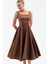 Kadın Kahverengi Kare Yaka Kemerli Midi Söz Nişan Elbisesi 1