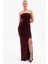 Kadın Bordo Straplez Yaka Düğüm Detay Uzun Abiye Elbise 1