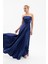 Kadın Lacivert Degaje Yaka Uzun Straplez Abiye 1
