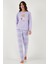 Pamuklu Regular Fit Baskılı Bisiklet Yaka Pijama Takımı Bayan Pijama Takımı 65723314 3