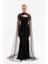 Kadın Siyah Şal Detay Boncuklu Uzun Abiye Elbise 2