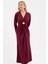 Kadın Bordo Istiridye Aksesuarlı Uzun Kol Elbise 3