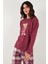 Pamuklu Regular Fit Baskılı Bisiklet Yaka Pijama Takımı Bayan Pijama Takımı 65723314 5