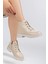 Bej Kırışık Rugan Bağcıklı Fermuarlı Günlük Kadın Bot 1