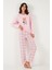 Pamuklu Regular Fit Baskılı Bisiklet Yaka Pijama Takımı Bayan Pijama Takımı 65723313 5