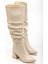 Bej Kırışık Rugan Körüklü Kalın Topuklu Günlük Bayan Çizme 4
