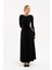 Kadın Siyah V Yaka Büzgülü Uzun Elbise 2