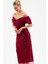 Kadın Bordo Kayık Yaka Midi Boncuklu Abiye Elbise 3