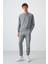 Gri Melanj Casual O Yaka Lastik Paça Pamuklu Erkek Oversize Eşofman Takımı - 85120 14