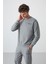 Gri Melanj Casual O Yaka Lastik Paça Pamuklu Erkek Oversize Eşofman Takımı - 85120 15