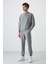 Gri Melanj Casual O Yaka Lastik Paça Pamuklu Erkek Oversize Eşofman Takımı - 85120 16